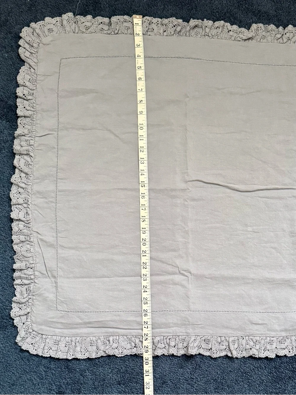 Two Ralph Lauren Home Euro Pillow Sham 26x26 Blue Ruffled Lace Trim Button Linen